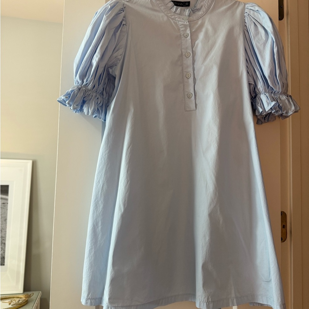 Light Blue Puff Sleeve Mini Dress